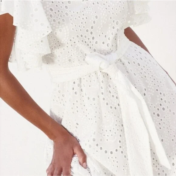 Zara White Wrap Midi Dress with Flutter Sleeves - Picture 10 of 11